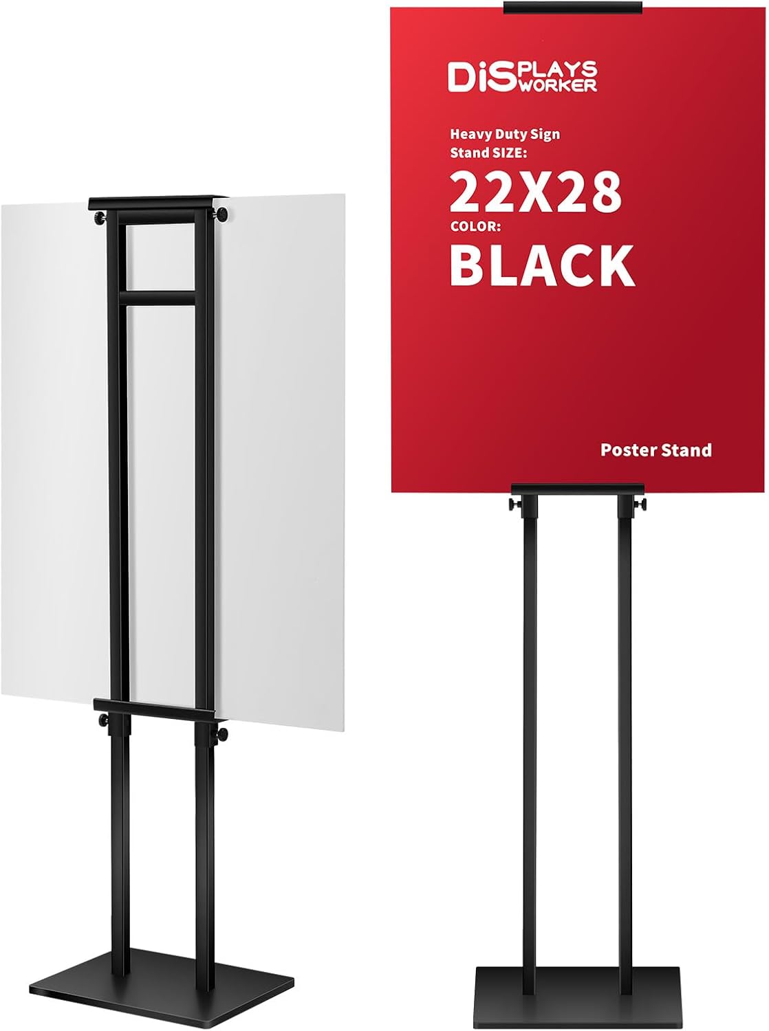 DISPLAYSWORKER Poster Stand for Display,Double Sided Banner Floor Stand with heavy duty Metal Base, Adjustable Pedestal Signage Up to 78 inches for Board & Foam Sign (Double-Pole)
