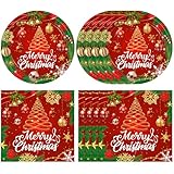 40PCS Christmas Birthday Party Supplies Christmas Paper Plates and Napkins xmas Dinnerware Set for Winter Holidays Xmas Party Decor Serves 20