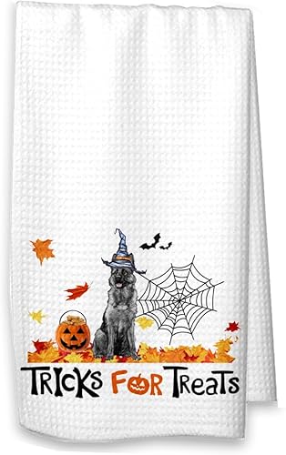 Miniatura 6 de Studio 9Thirty3 Tricks for Treats - Toalla de cocina de pastor alemán de Halloween, decoración de otoño para mamá (toalla blanca, negra con nombre)