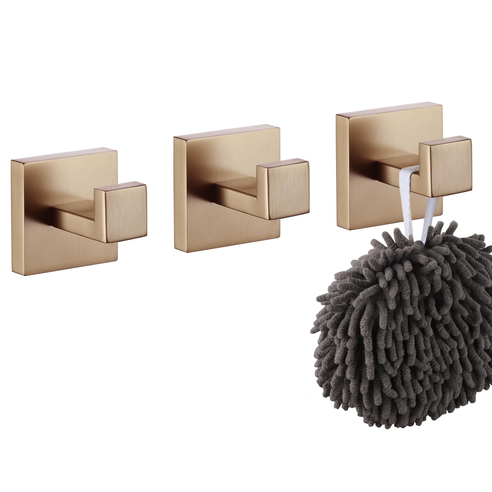 KOKOSIRI Robe Hooks for Wall Bathroom Towel Hooks Coat Hook Kitchen Garage Heavy Duty Wall Mounted Champagne Bronze Stainless Steel, 3 Pack B1010CPG-P3