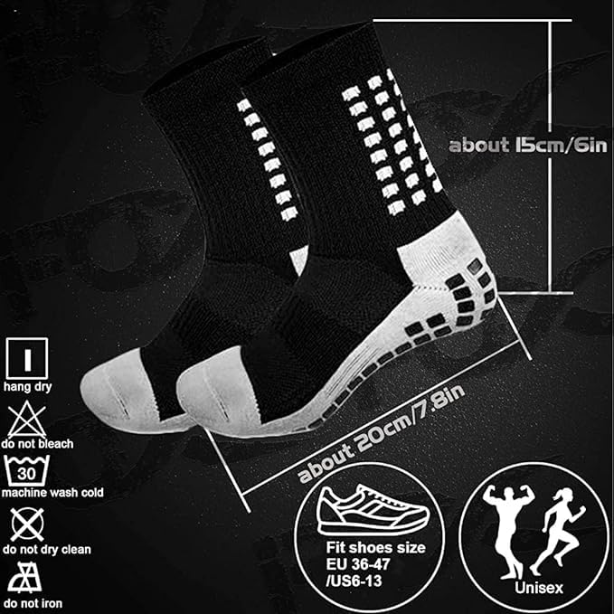Image of 2 pair Non-Slip Football Socks for Men & Women | Grip Sports Socks with Cushioning | Anti-Skid, Breathable Cotton Crew Socks for Soccer, Rugby, Cricket, Gym, Yoga