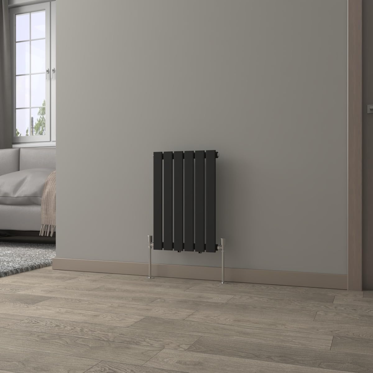 NRG Black Horizontal Radiator 600x408mm Single Flat Panel Central Heating