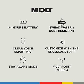 Skullcandy Mod Wireless In-Ear Bluetooth Earbuds - Light Grey/Blue