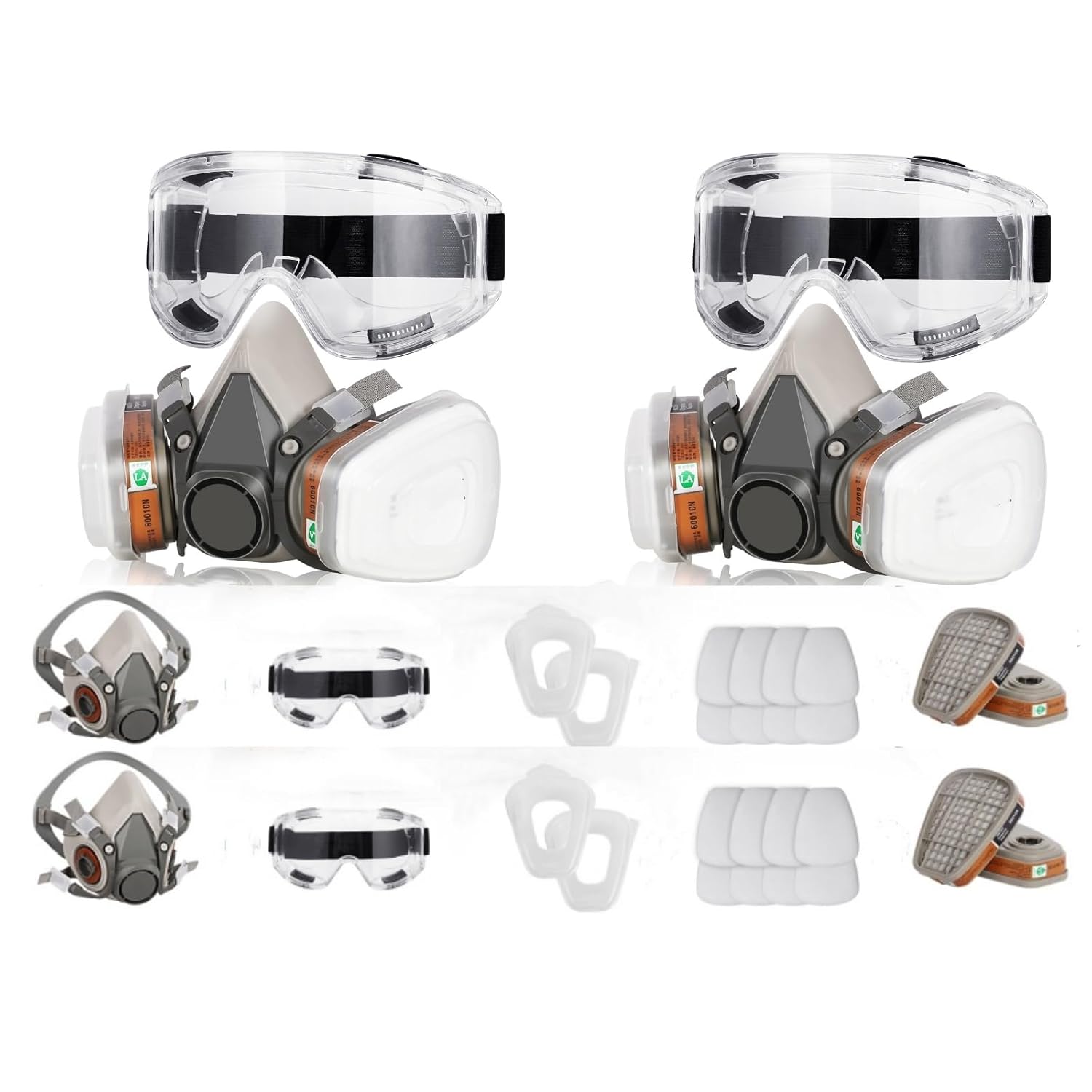 Reusable respirator mask with 6001 filters, goggles included