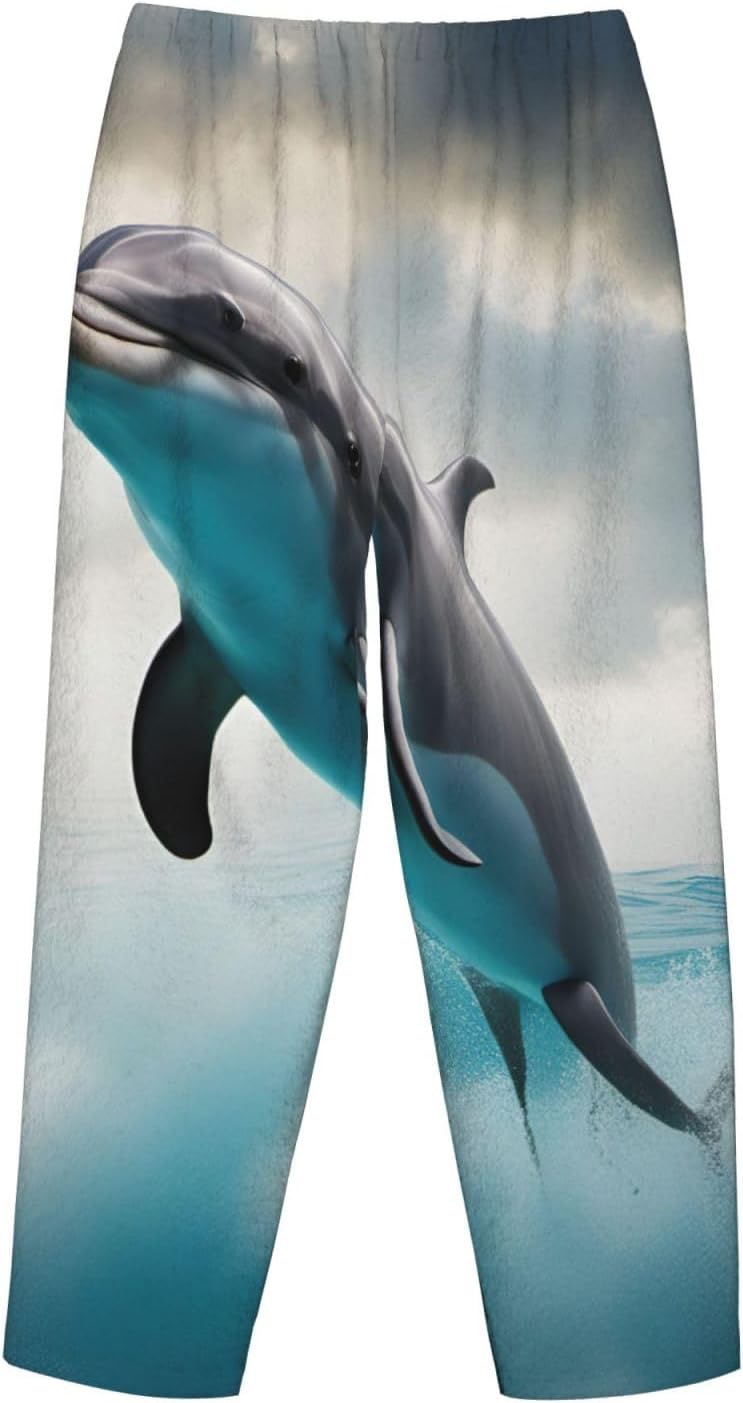 Funny Dolphin Looking At You Print Women'S Flannel Pajama Pants,Soft Warm Pajama Bottoms,Perfect For Holiday Lounging