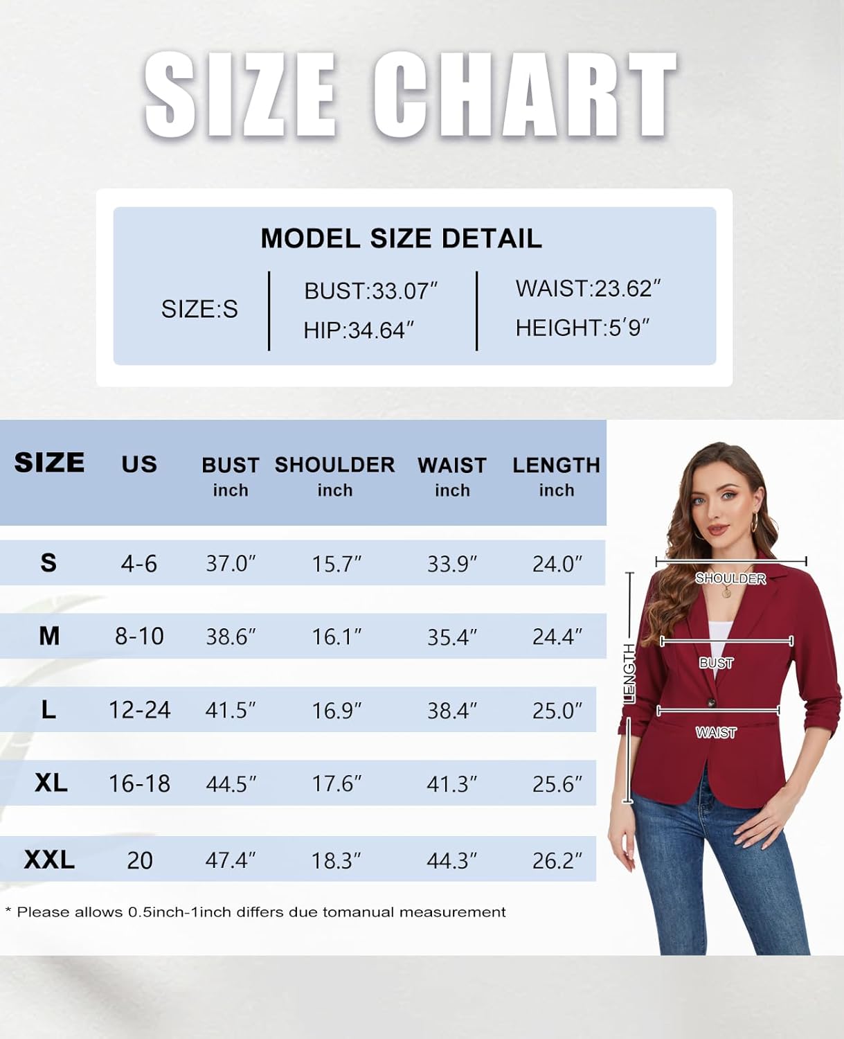 Women's Casual Blazer Jacket Elegant Work Office Dressy 3/4 Ruched Sleeve Comfortable Stretchy Blazer Outfit *Red,Size L* - Image 7