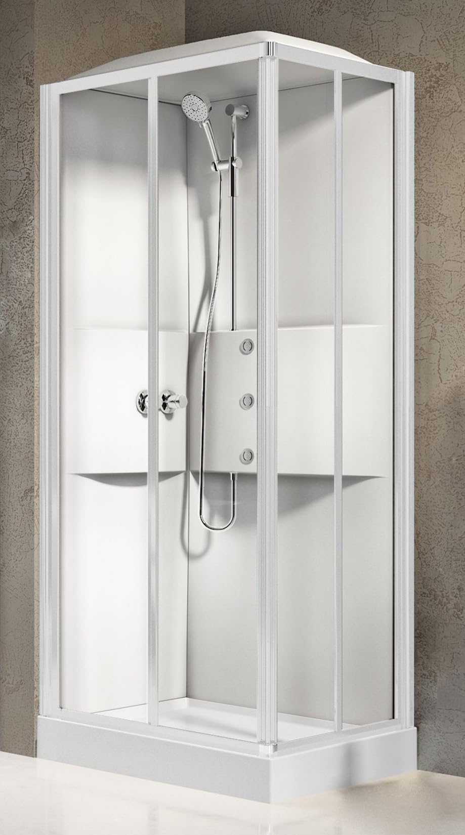 Novellini Media 2.0 A Idromassaggio Tettuccio Soffione 100x70 cm Cabina Doccia Multifunzione Apertura Scorrevole Montaggio DX SX Miscelatore Termostatico Vetro Trasparente Profilo Bianco Alto 226 cm
