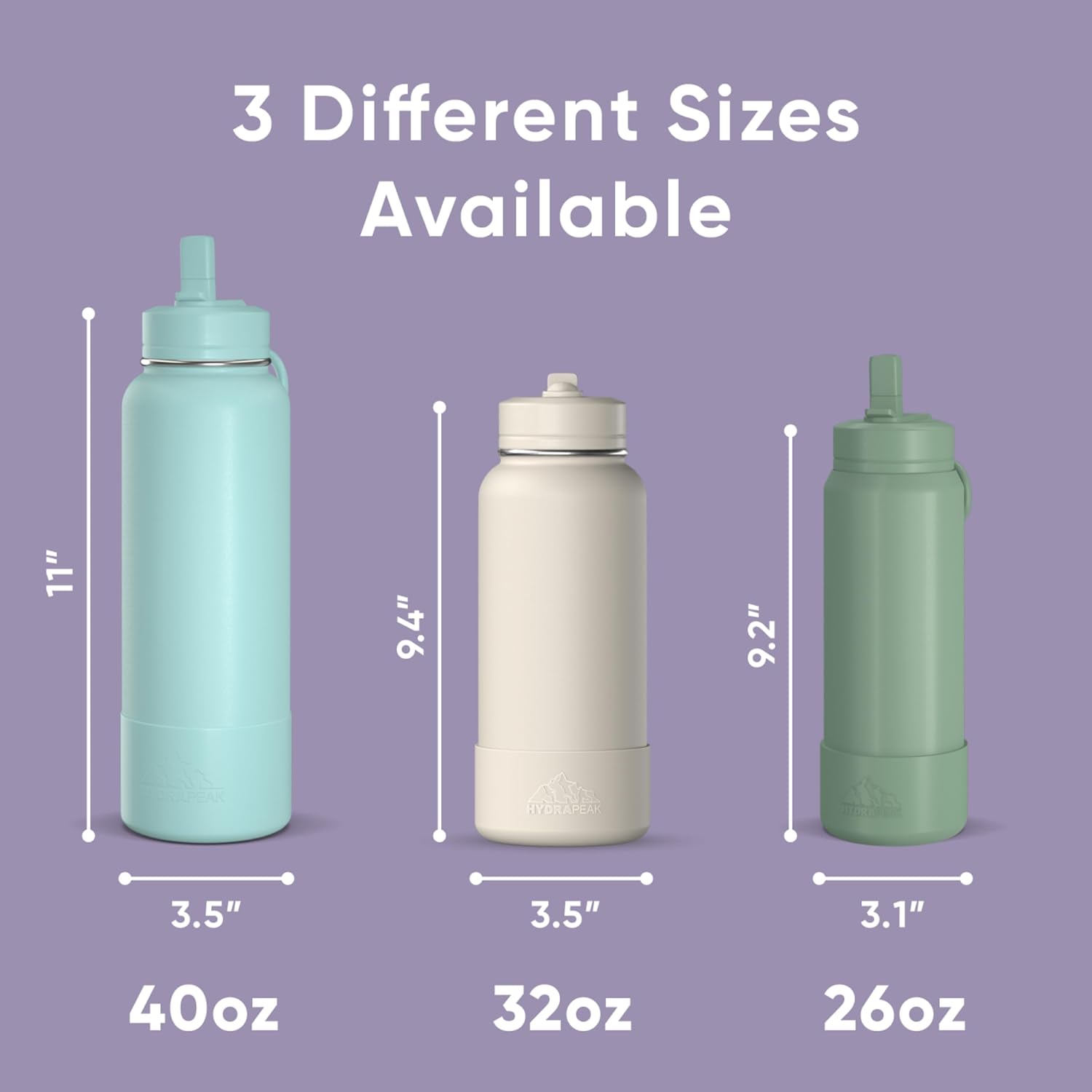 Hydrapeak 32oz Sport Insulated Water Bottle with Straw Lid, Leak & Spill Proof, Keeps Drinks Cold for 24 Hours, Hot for 12 Hours, Premium Stainless Steel Water Bottles (32oz, Dlavender)