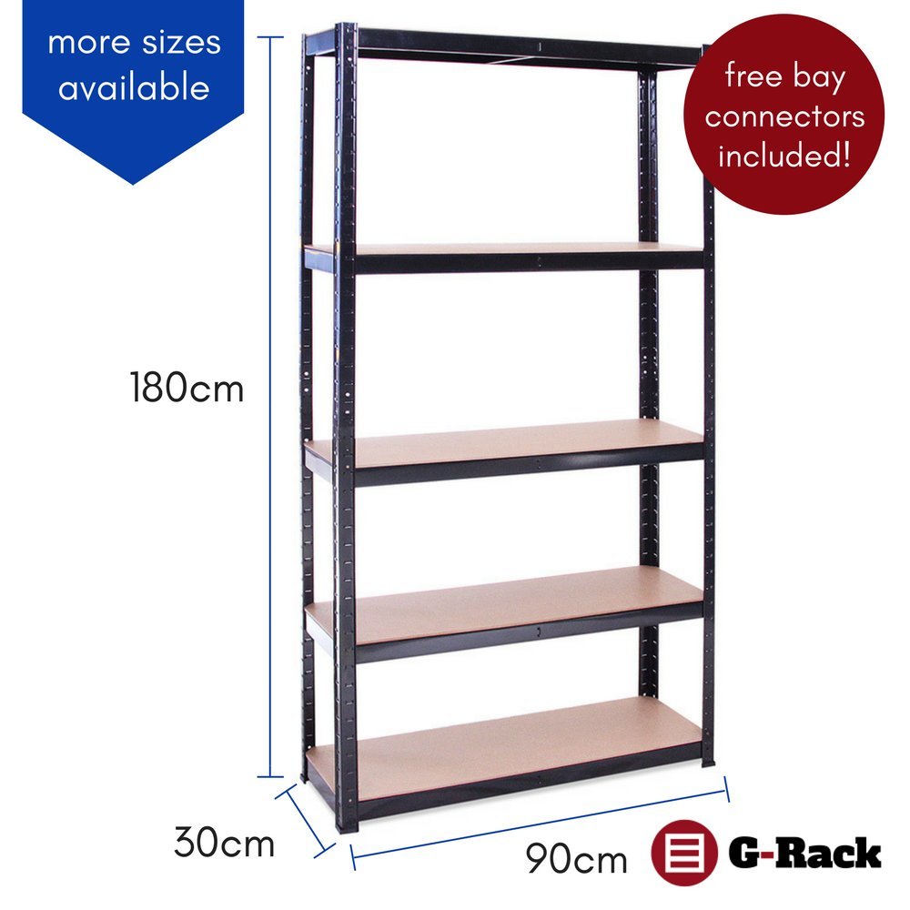 Estante de Almacenamiento para Garaje: 180 cm x 90 cm x 30 cm | Dos unidades, Negro - 5 Estantes | 175 kg de carga cada balda (Capacidad para 875 kg) | Estantería para Garaje - 5 Años de Garantía
