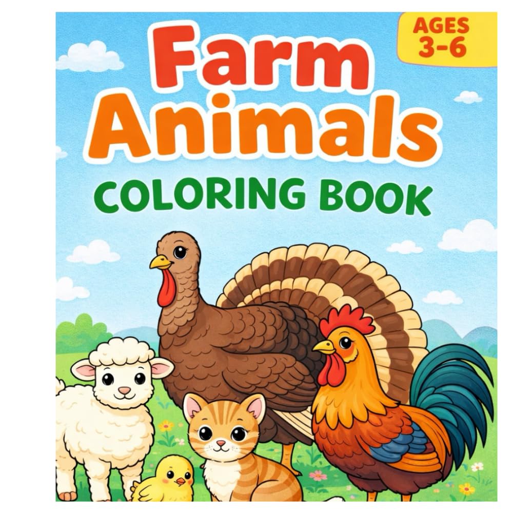 Farm Animals Coloring Book for Kids Ages 3–6