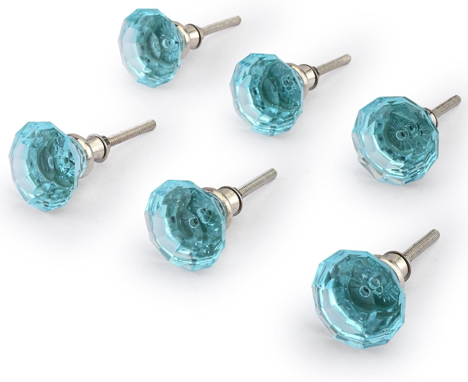 Perilla Home Door Knobs - Decorative Knobs Handle with Screw Glass Aqua Cut Glass Knob Set of 6