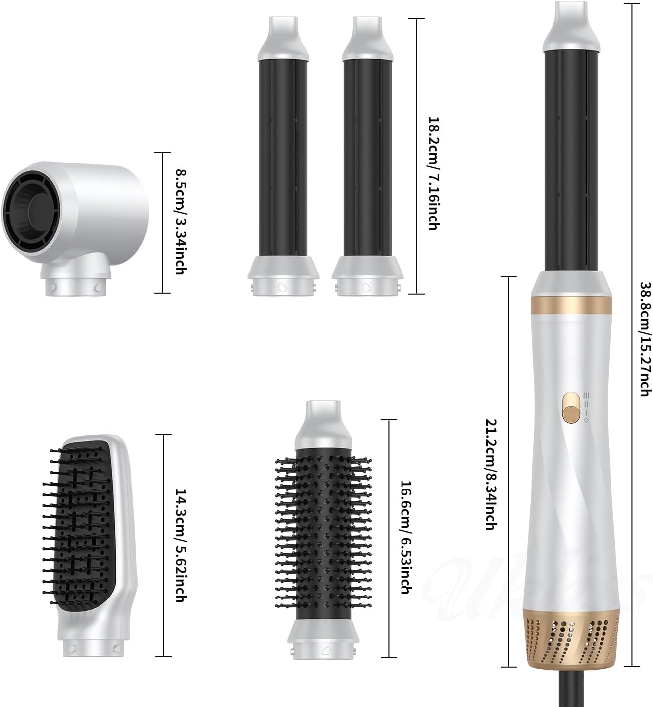 Hair Dryer Brush & 5 in 1 Hair Styler, Silver, 110 Volts, 1200 Watts, Ionic Technology, Fast Drying, Multi Styler for Straight, Wavy, Curly, and Coily Hair - Image 8