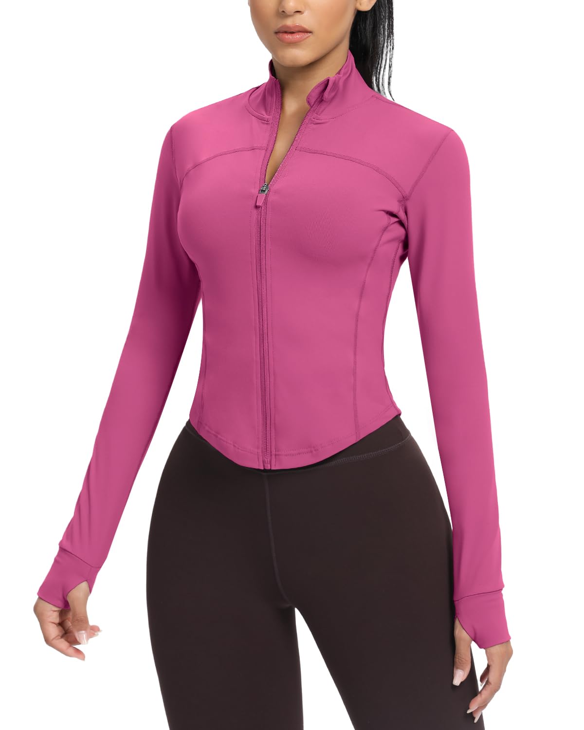 AVGO Women's Cropped Running Workout Jackets Zip Slim Fit Athletic Tops with Thumb Holes