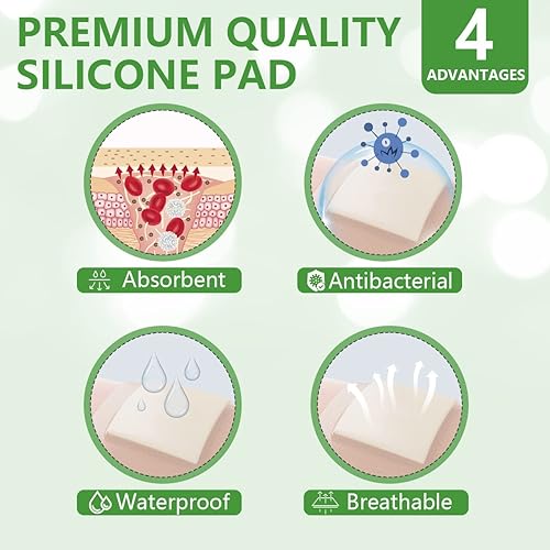 Miniatura 3 de Apósito de espuma adhesiva de silicona con borde suave de 3 x 3 pulgadas, paquete de 10 vendajes de espuma de alta absorción para heridas de cama,