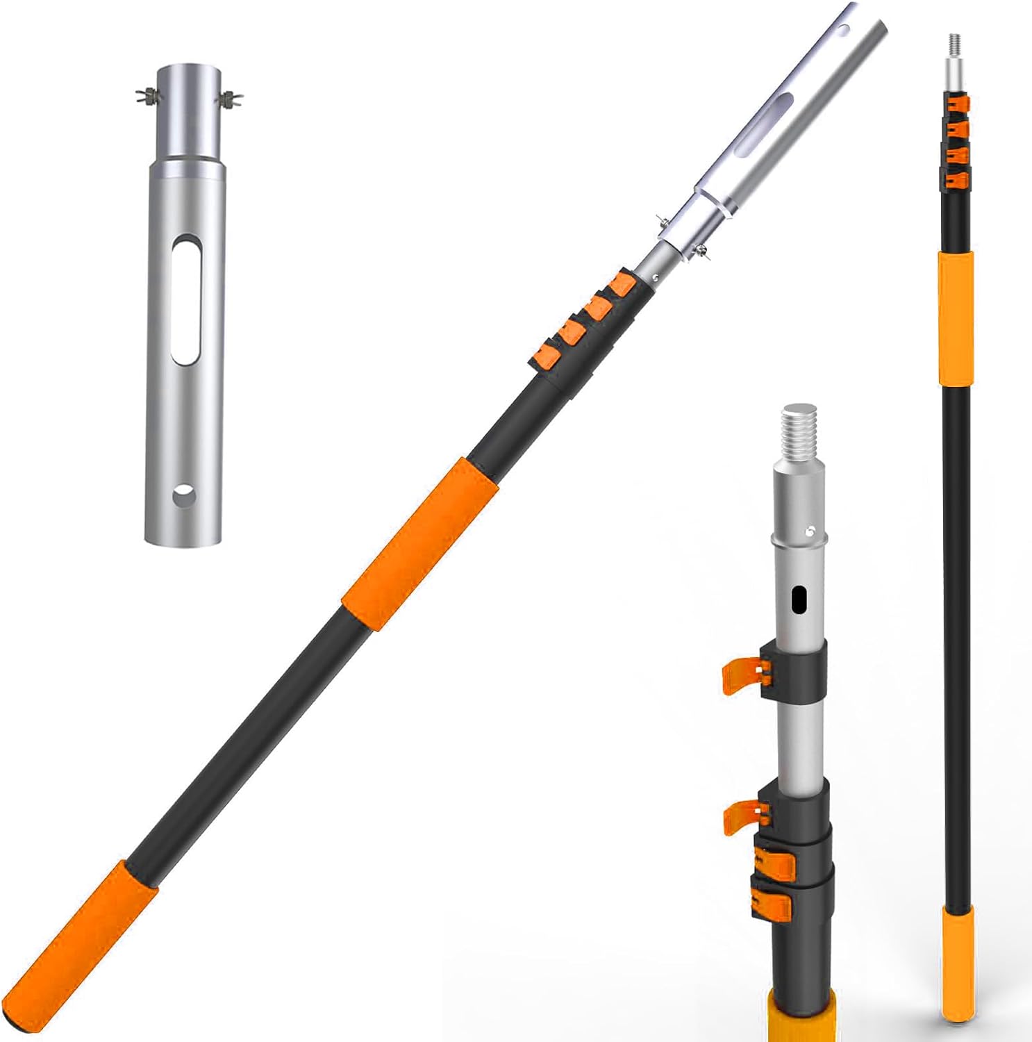 Buyplus Pool Pole - 12FT Telescopic Extendable Swimming Pool Pole with 4-12FT Aluminium Heavy Duty Extension Pole for Skimmer Nets, Rakes, Brushes and Vacuum Heads 12FT Orange