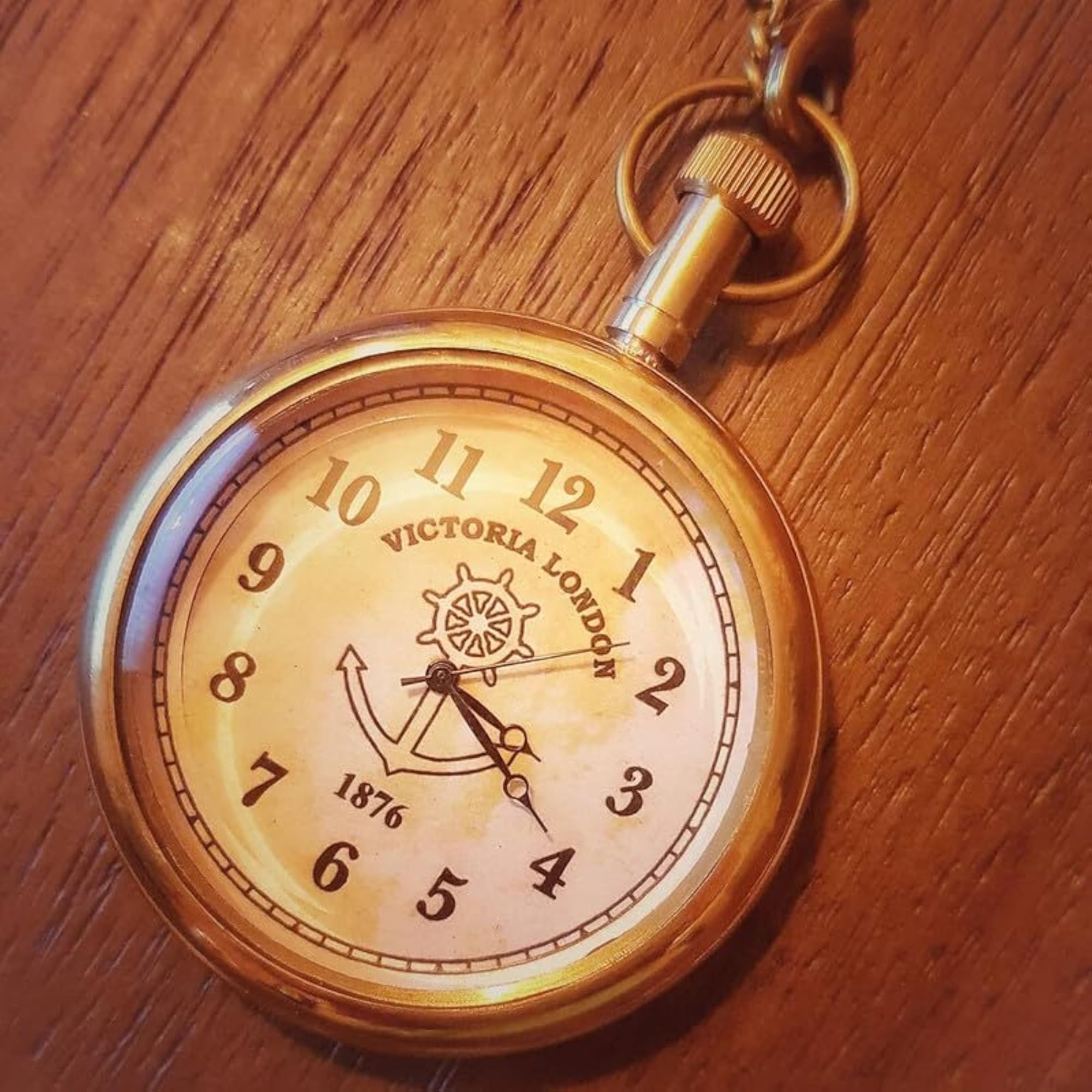 Vintage Victorian Brass Pocket Watch with Chain, Lightweight Design