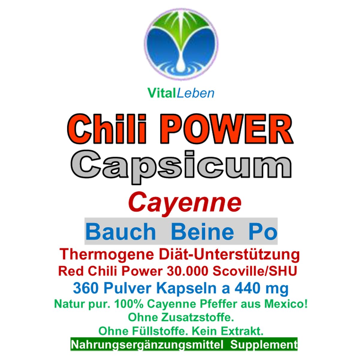 Red Chili Fat-BURNER CAPSAICIN 360 Kapseln BAUCH BEINE PO "Fettbrenner" POWER-Diät Unterstützung & (Fett) Stoffwechsel. OHNE Zusatzstoffe 26595-360