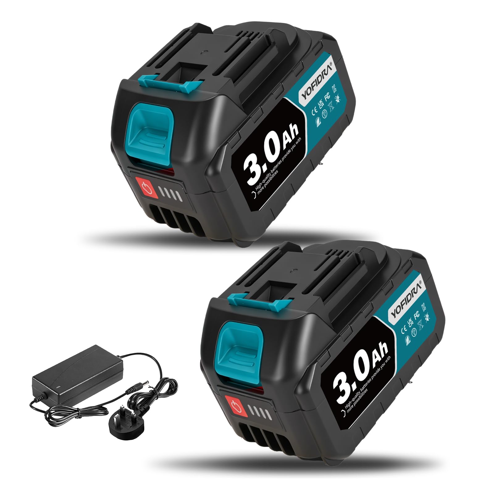 Yofidra 20V 2 x 3.0 Ah Batteries with LED Indicator and Fast Charger