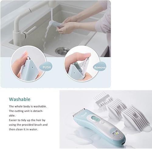 Miniatura 7 de Cortadora de pelo para bebés, cuchilla de cerámica eléctrica para niños, ultra silenciosa, inalámbrica, recargable, impermeable, kit de corte de