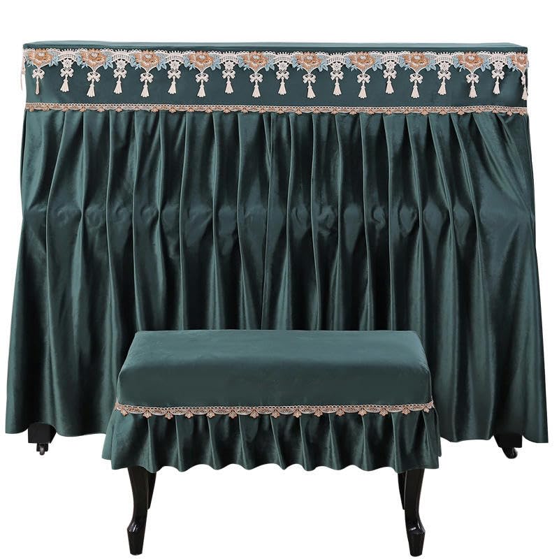 Klavier-Staubschutz, Klaviertastatur-Abdeckung, 150 x 105 x 40 cm, blauer Spitzen-Rüschen-Staubschutz for aufrechte Klaviere mit Hocker-Abdeckung, vollständige Abdeckung for aufrechte Klaviere, Stoff-