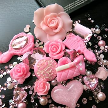 12 Pc Flat Back 3D Rose Cabochons Decorations ~ Jewelry Making DIY Kit/Pack (Pink Deco Kit)