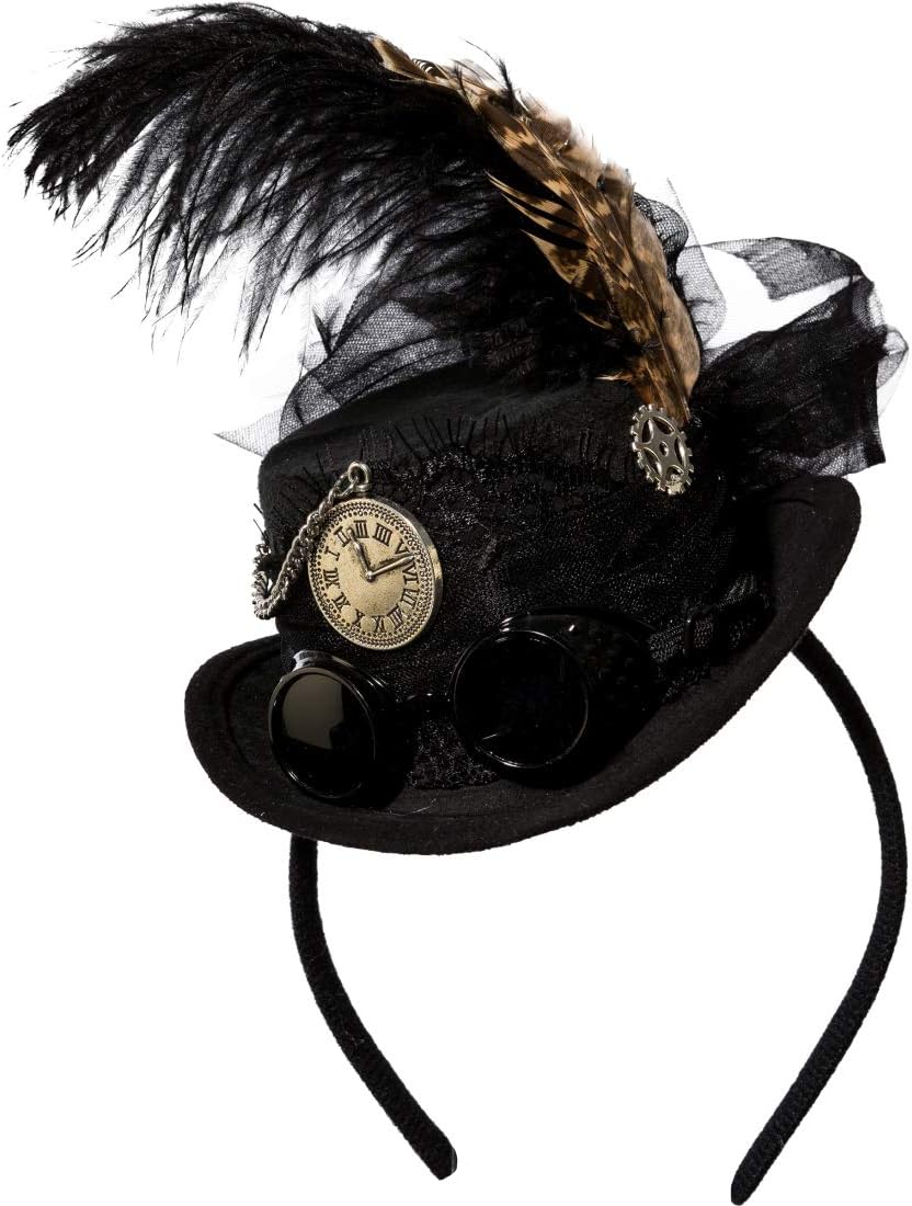 Gothic Steampunk Mini-Hut Haarreif Mit Totenkopf & Feder - Schwarz-Rot Für Halloween & Karneval