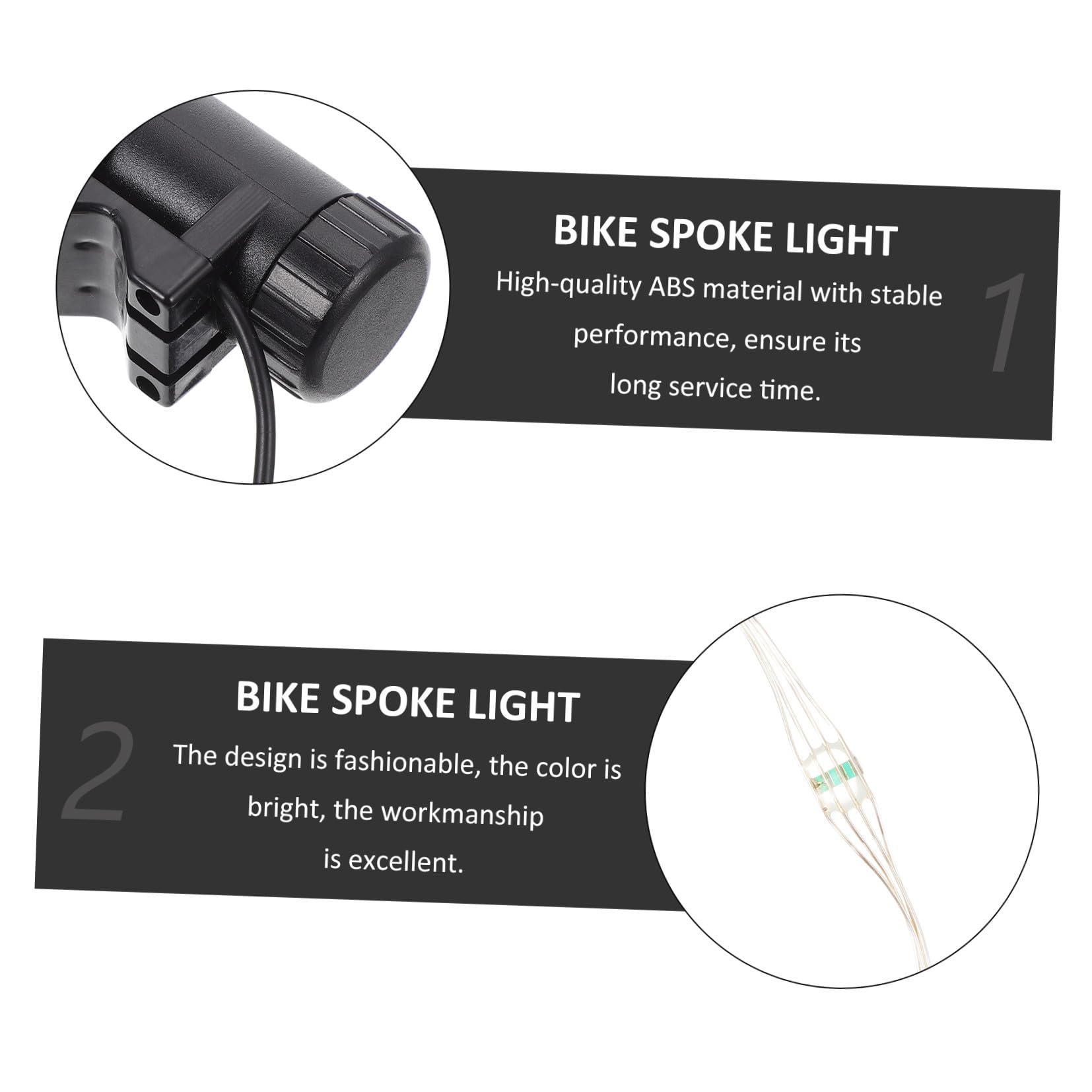 Abaodam 1set Luce per Bicicletta Guidato Ricaricabile Davanti Leggero Parlato Posteriore Riflessivo Luce Notturna a LED Luce Decorativa a Ruota Scorrevole Luce Filo Ruota Nero Addominali