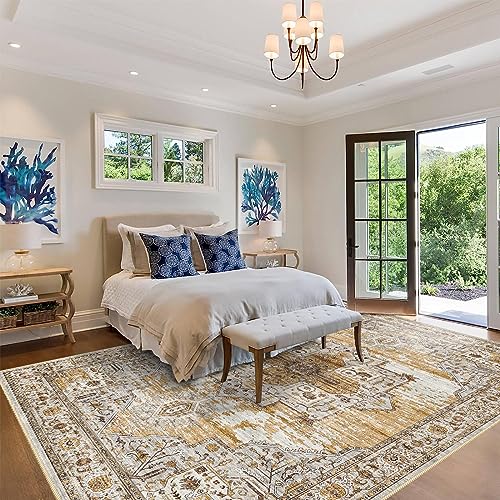 RUUGME Washable 8x10 Area Rugs - Large Rugs for Living Room Stain Resistant Carpet Vintage Rugs for Bedroom with Non Slip Backing Home Decor Floor Decoration Mat (8x10 Yellow)