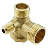 Maxmoral 3 Ports Brass Male Threaded Air Compressor Check Valve G1/8 x G3/8 x G1/2 Heatsink Connector for Pipe Connection and Gas Tank Storage