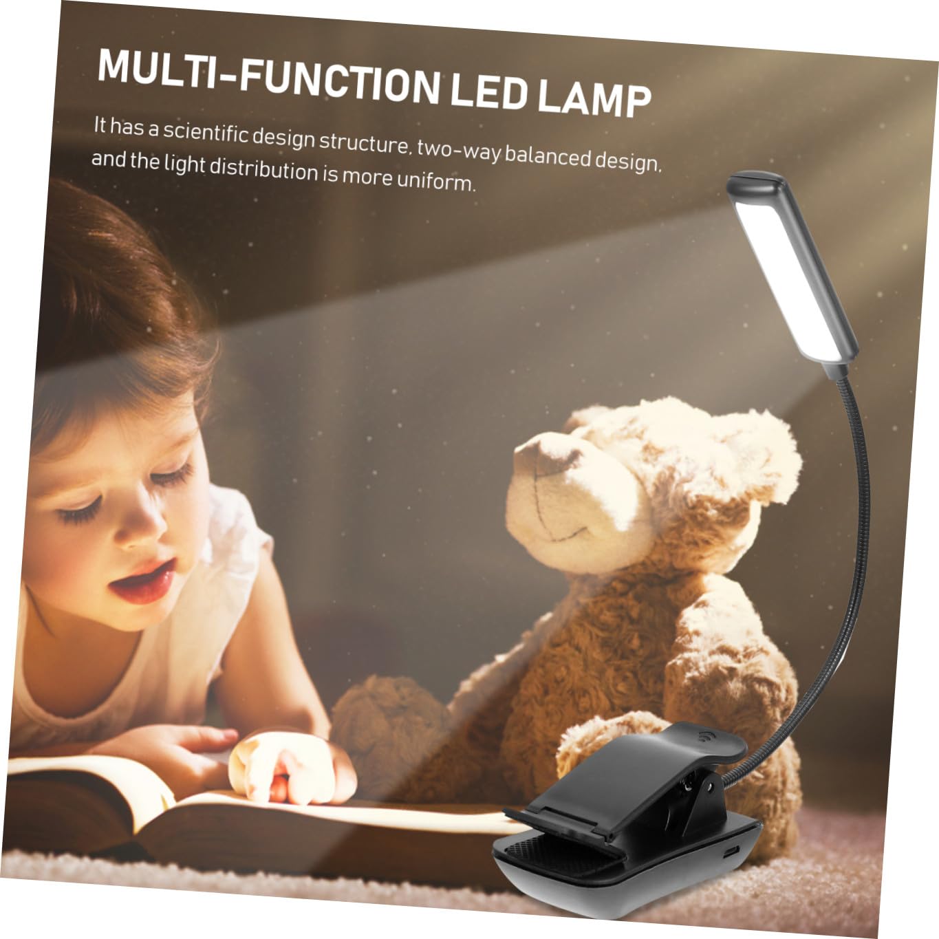 Lampe de Lecture Rechargeable LED à Clipser Noire 2 Pièces