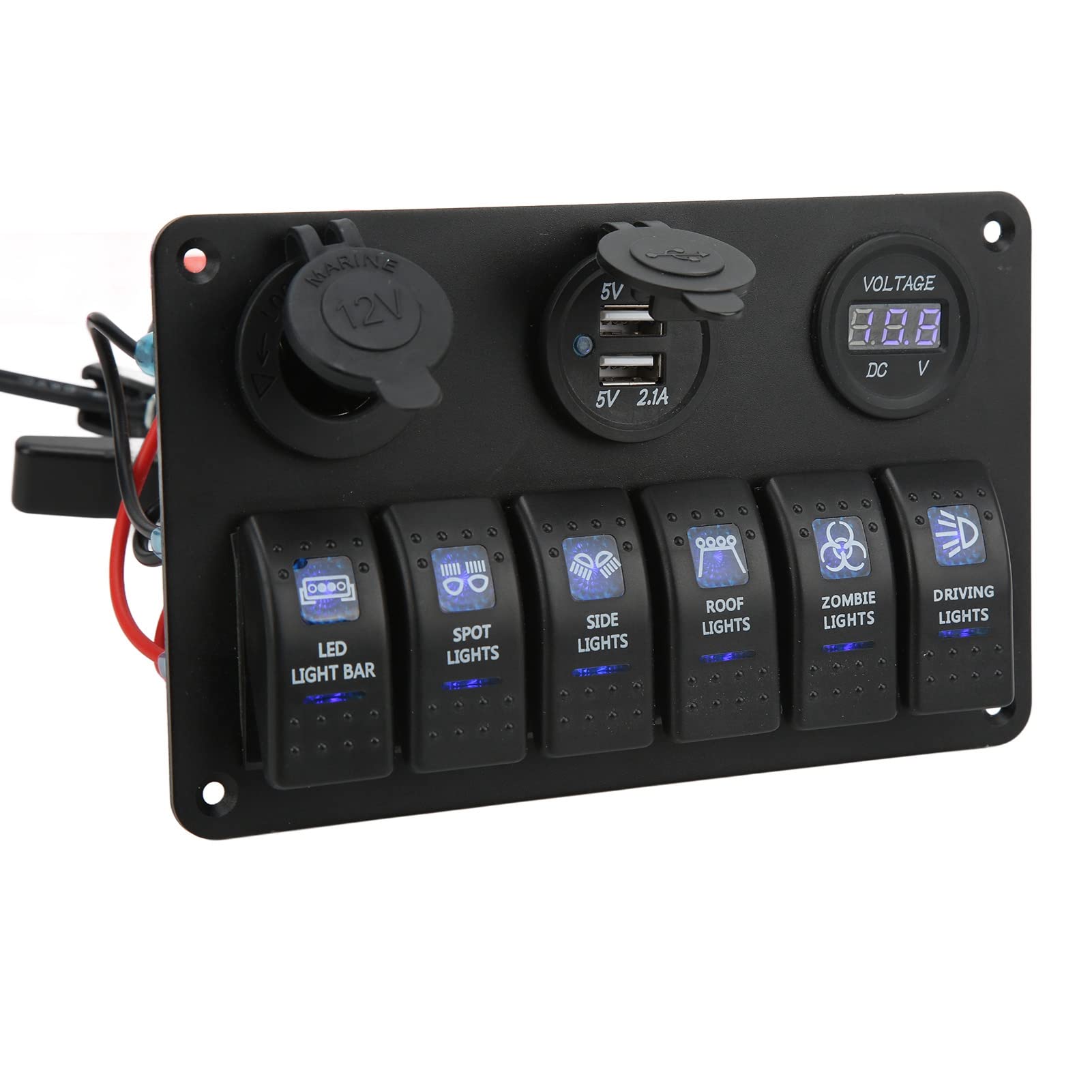 Generic Panel Przełączników Kołyskowych 12 V 24 V 6 Gang z Podwójnym USB i Wyświetlaczem Woltomierza do Ciężarówki RV SUV Marine Wodoodporna Konstrukcja