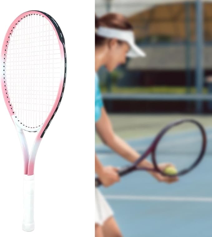 Raqueta de Tenis Aluminio, Nailon Alta Elasticidad, Rosa Blanco miniatura 2