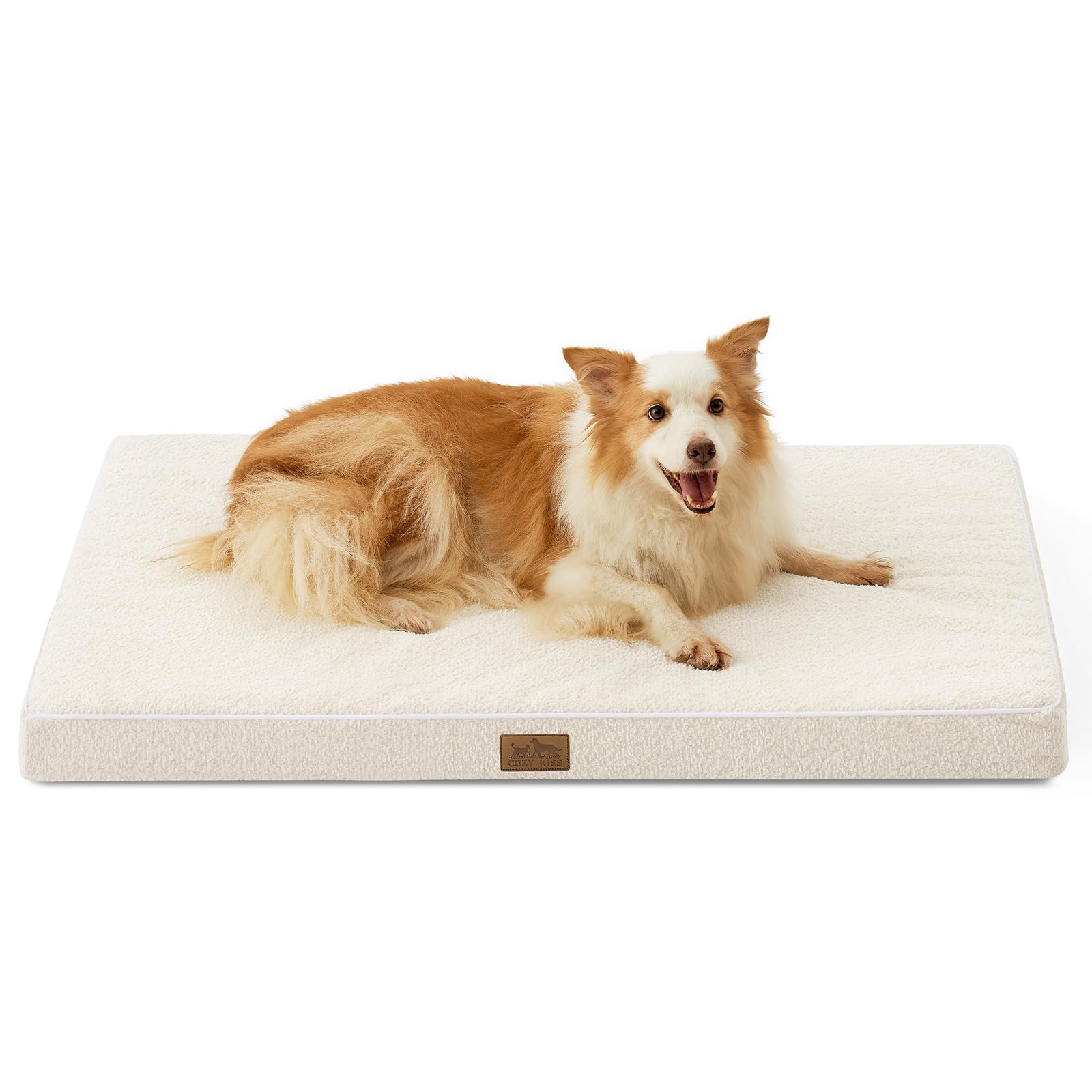 COZY KISS Orthopädisches Hundebett für große Hunde, Größe XL, Abnehmbarer, waschbarer Bezug mit wasserdichtem Futter und Rutschfester Unterseite, Größe XL, 111 x 81 x 7,6 cm, Beige