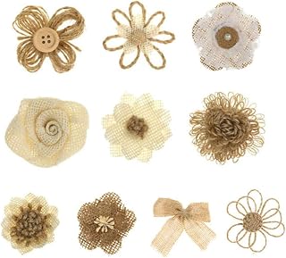 10Pcs Jute Burlap Flowers,10 Styles Handmade Natural Rustic Flower for Wedding Party Decor Home Embellishment DIY Crafts