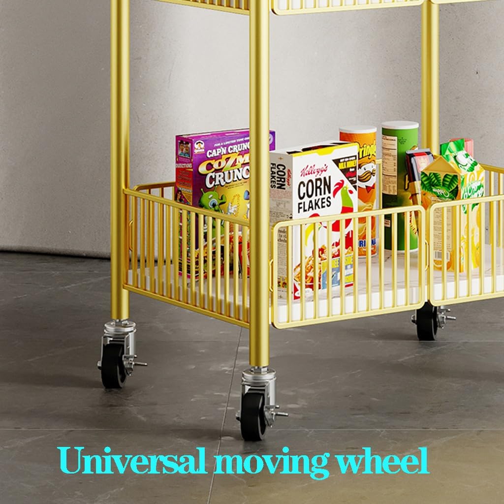 Carrello di Servizio Mobile a 2 Livelli, Pieghevole, con Ruote, Moderno mobiletto da Cucina per Sala da Pranzo, Carrello da Bar in Metallo (Colore: Oro)