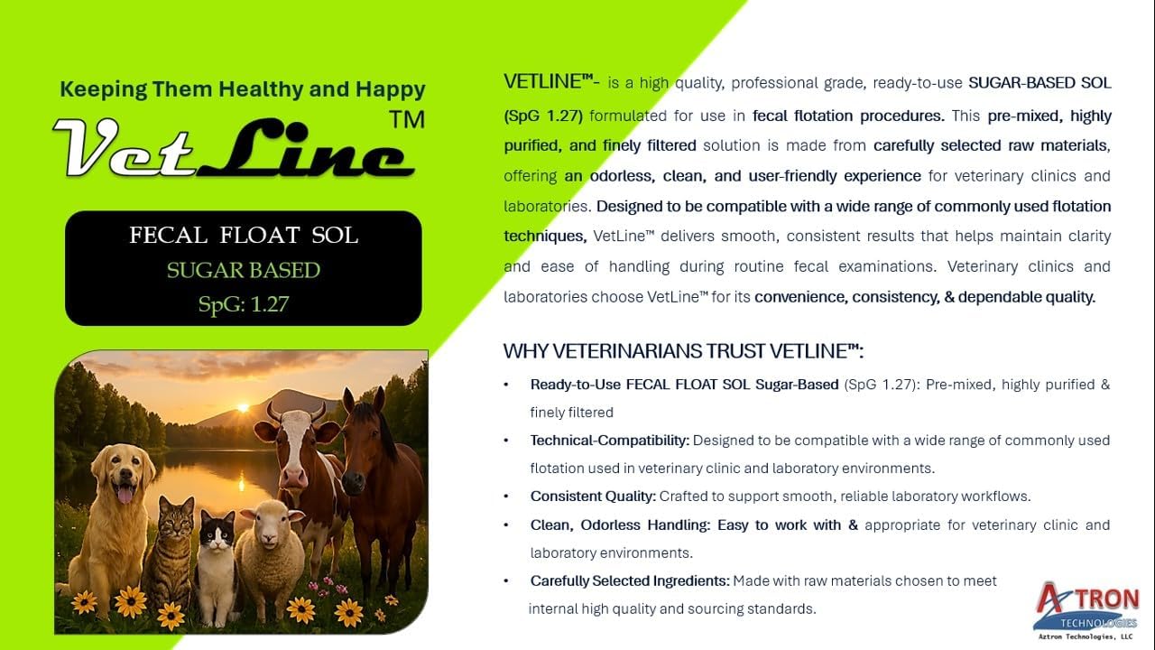 VetLine Fecal Float Sol, Sugar-Based, SpG: 1.27 (500 ml)