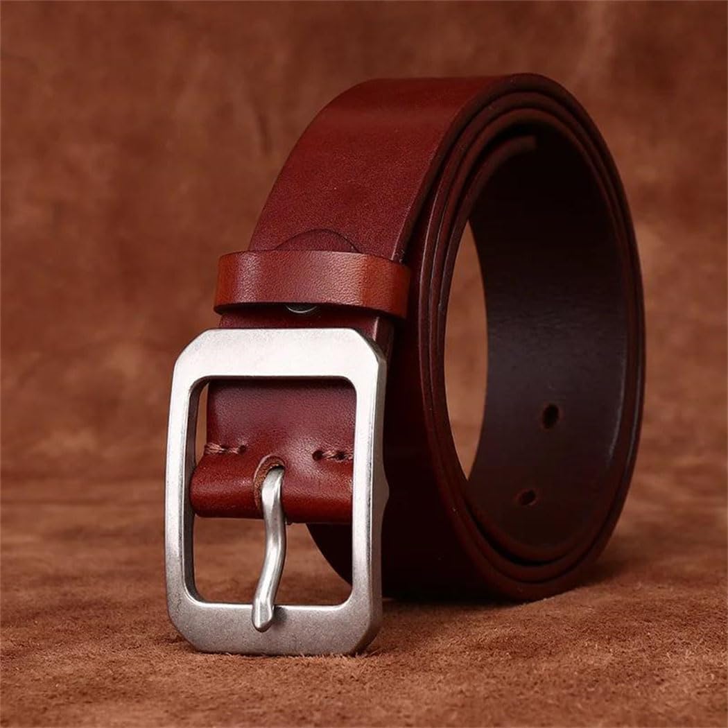 Men's Leather Belt - 3.8 cm Solid Cowhide with Steel Buckle for Casual Style