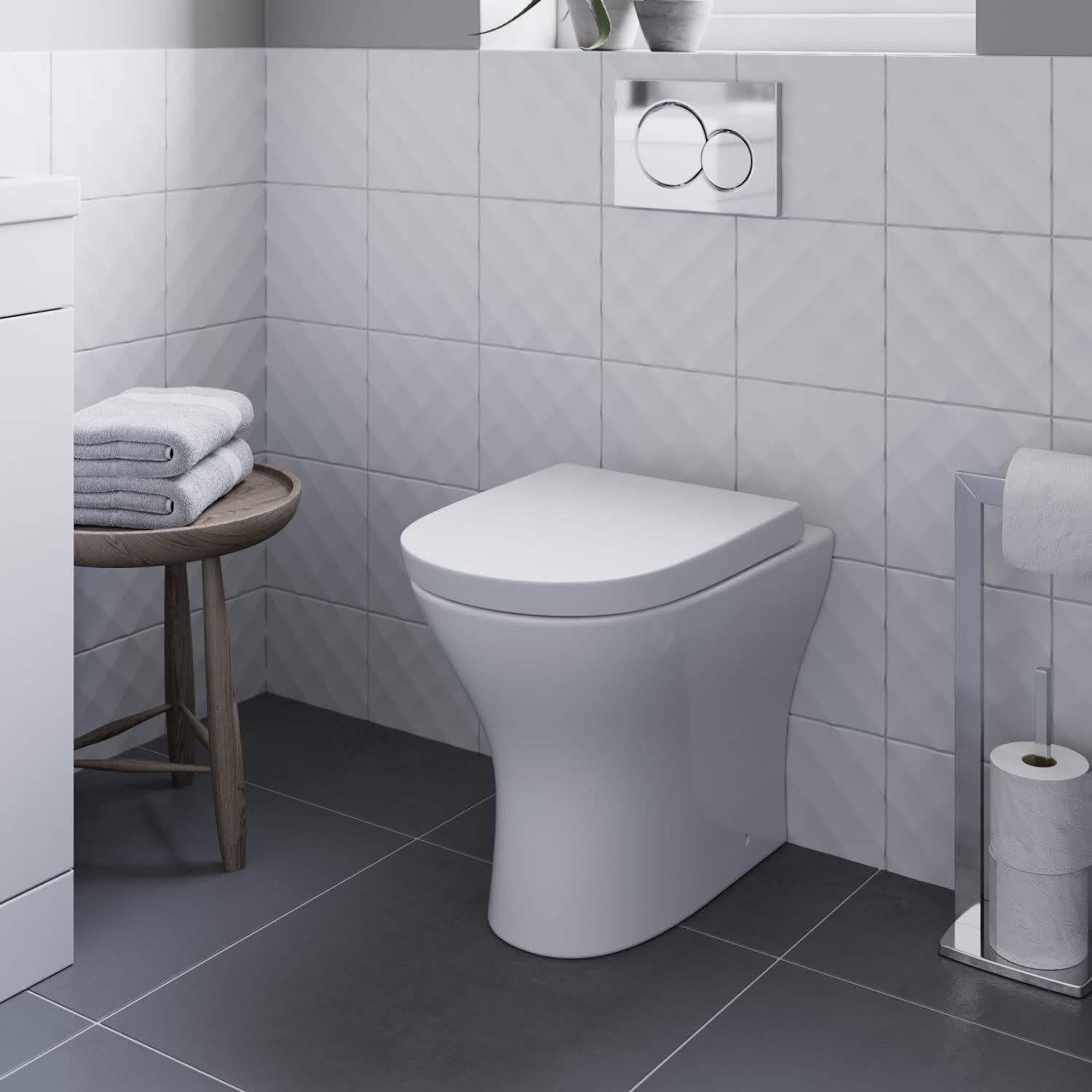 Affine White Affine® Arles Modern Bathroom Cloakroom Back To Wall Btw Rimless Toilet Space Saving Wc Toilets Soft Close Seat D Shape Pan Ceramic, Gloss