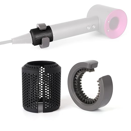 Substituição de tela de filtro de secador de cabelo atualizado para modelos Dyson Supersonic HD01 HD03 HD08, gaiola externa de filtro de secador de cabelo com escova de limpeza de filtro (preto)