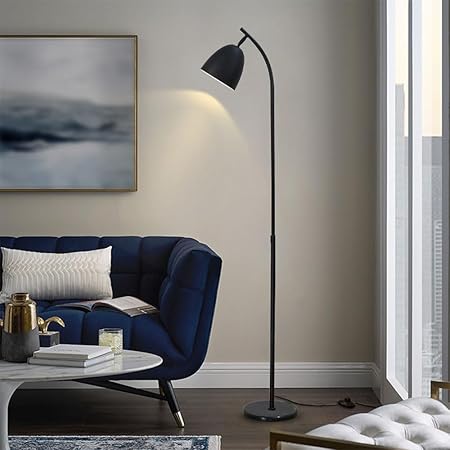 PETRLOY 350° Rotatable Head Floor Lamp Simple Modern Table Lamp Rustproof Iron Vertical Lamp Marble Base Standing Light Modern Indoor Pole Light for Bedroom, Living Room, Study Room Or Offices