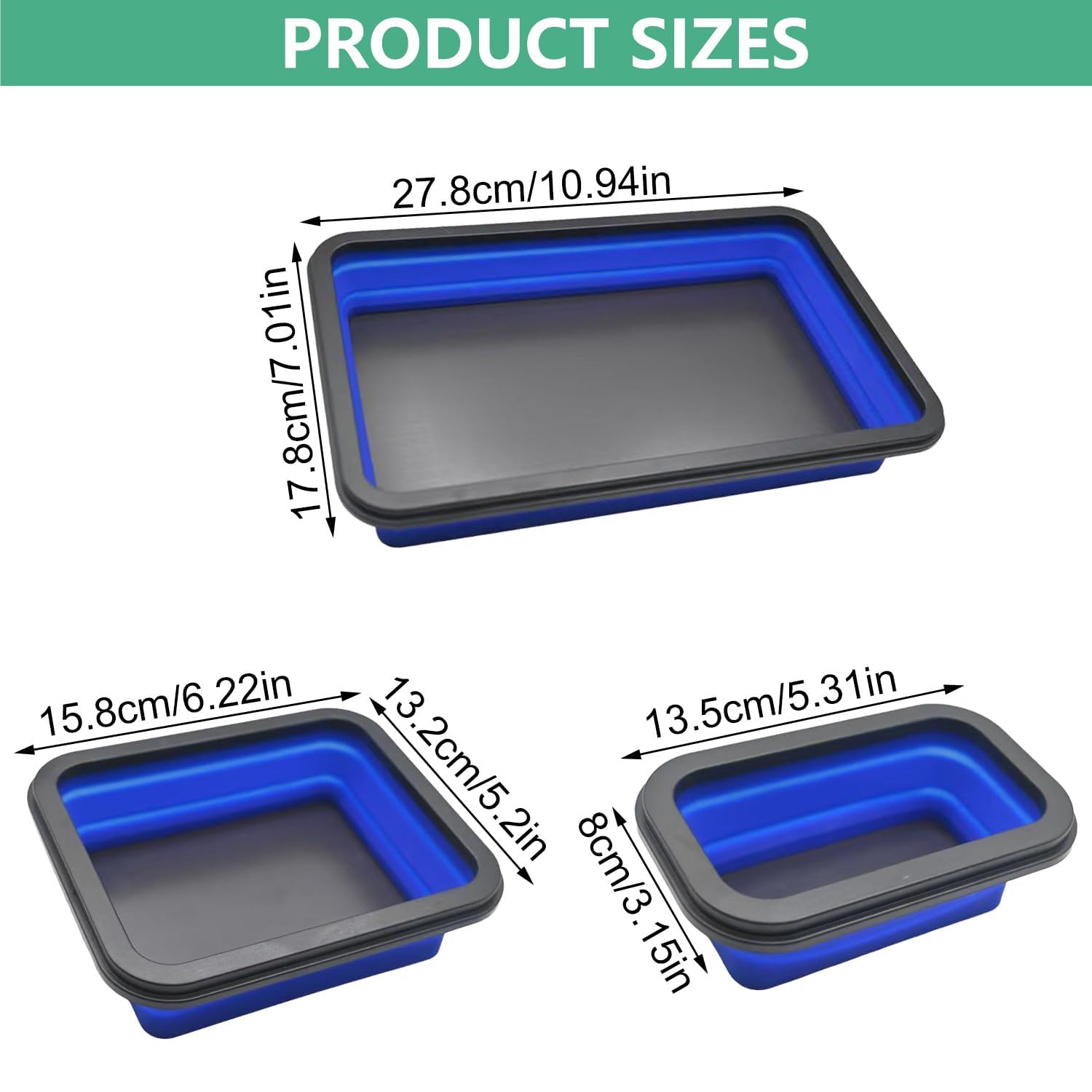 3 Pezzi Vassoio Magnetico da Officina in Silicone, Pieghevole, Accessorio Magnetico per Carrello da Officina, Ideale per Piccoli Bulloni, Viti, Dadi, Inserti e Altri Piccoli Componenti e Utensili, Blu