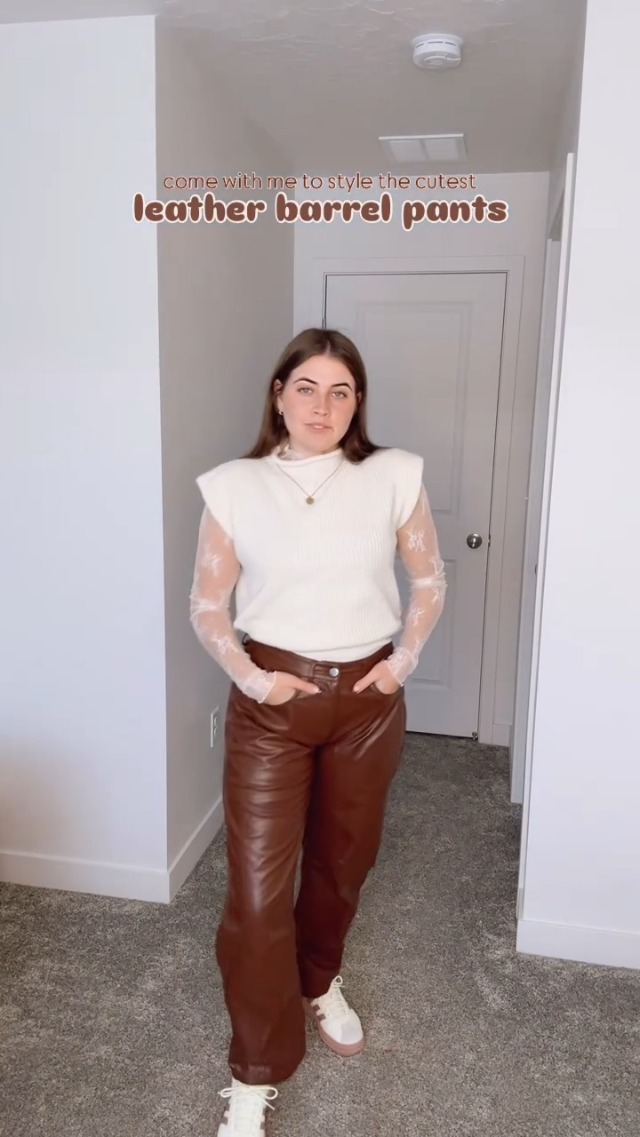 LifeShe Women Faux Leather Pants Low Rise Baggy Barrel Jeans Wide