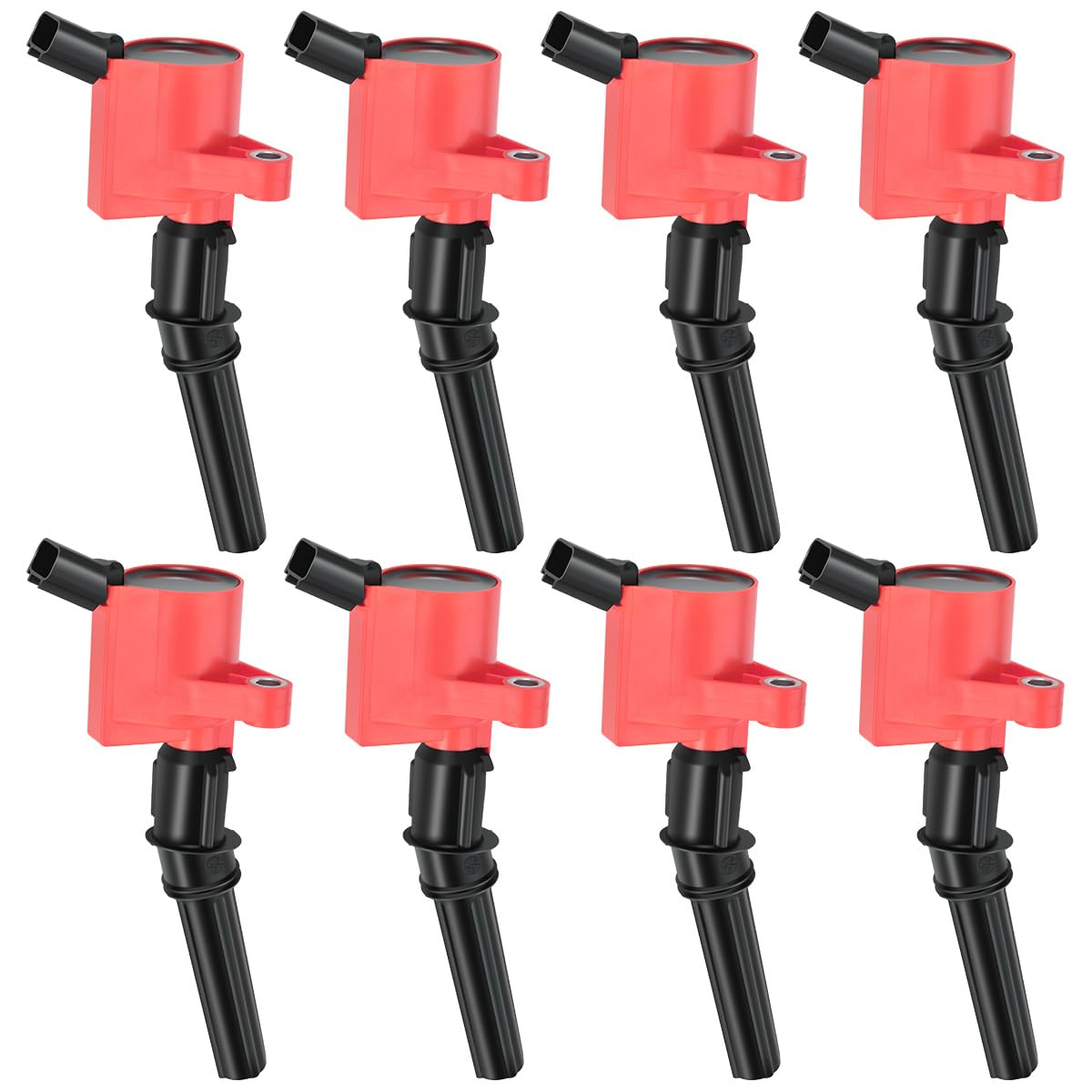 MAS Set of 8 Red Ignition Coils Pack Curved Boot Compatible with Ford Lincoln Mercury E150 E250 F150 F250 F350 4.6L 5.4L V8 Replacement for DG508 DG457 FD503