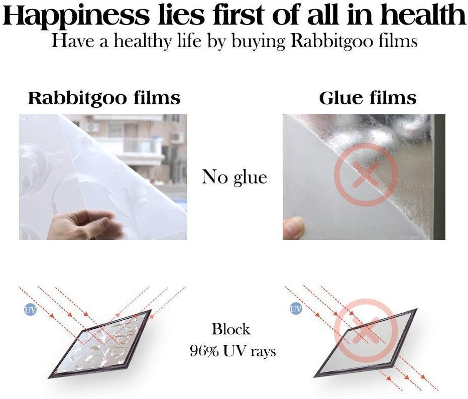 Rabbitgoo 3D No Glue Static Decorative Privacy Window Films for Glass Non-Adhesive Heat Control Anti Uv 35.4"x 59"(90x150cm)