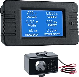 Hosyond 100A AC 80-260V LCD Power Energy Meter - Voltage Current Frequency PF Monitor with Split Core CT Transformer