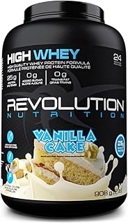 Revolution Nutrition, High Whey, Protein Powder, Whey Isolate, Superior Formula, Gluten Free, Lean Muscle Mass For Men & Women, 25g of Protein Per Scoop, 908 g, 24 Servings (Vanilla Cake, 2 Pound)