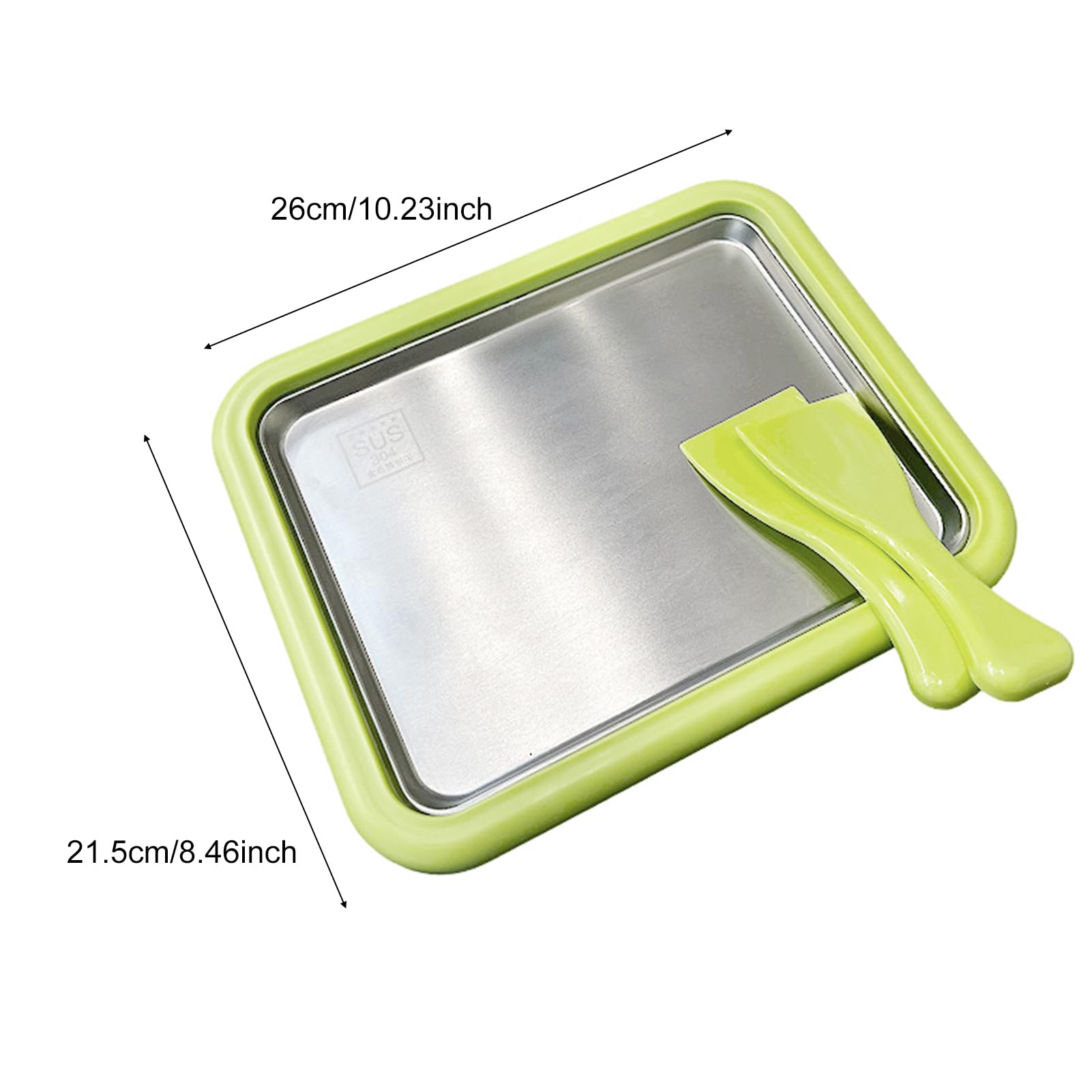 Macchina per gelato arrotolato, Acciaio inossidabile 304 Macchina per gelato istantaneo con 2 spatole Vassoio per arrotolato istantaneo 26,4 x 21,6 x 4 cm
