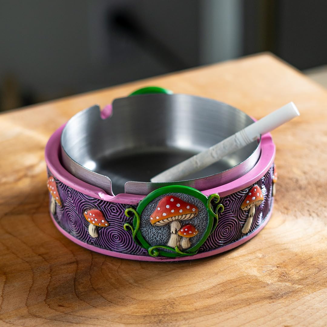 Pacific Giftware Forest Magic Toadstool Ashtray Vibrant Mushroom Design with Stainless Steel Basin Ideal for Home Decor