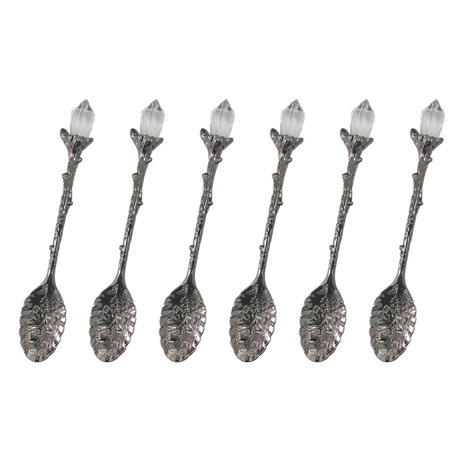 Tsophreniq 6PCS Antique Incised Mixture Tisane Spoons with Ergonomic Handle for Dough Sugar Seasoning Tableware Set Old Incised Metal Mixture Spoon