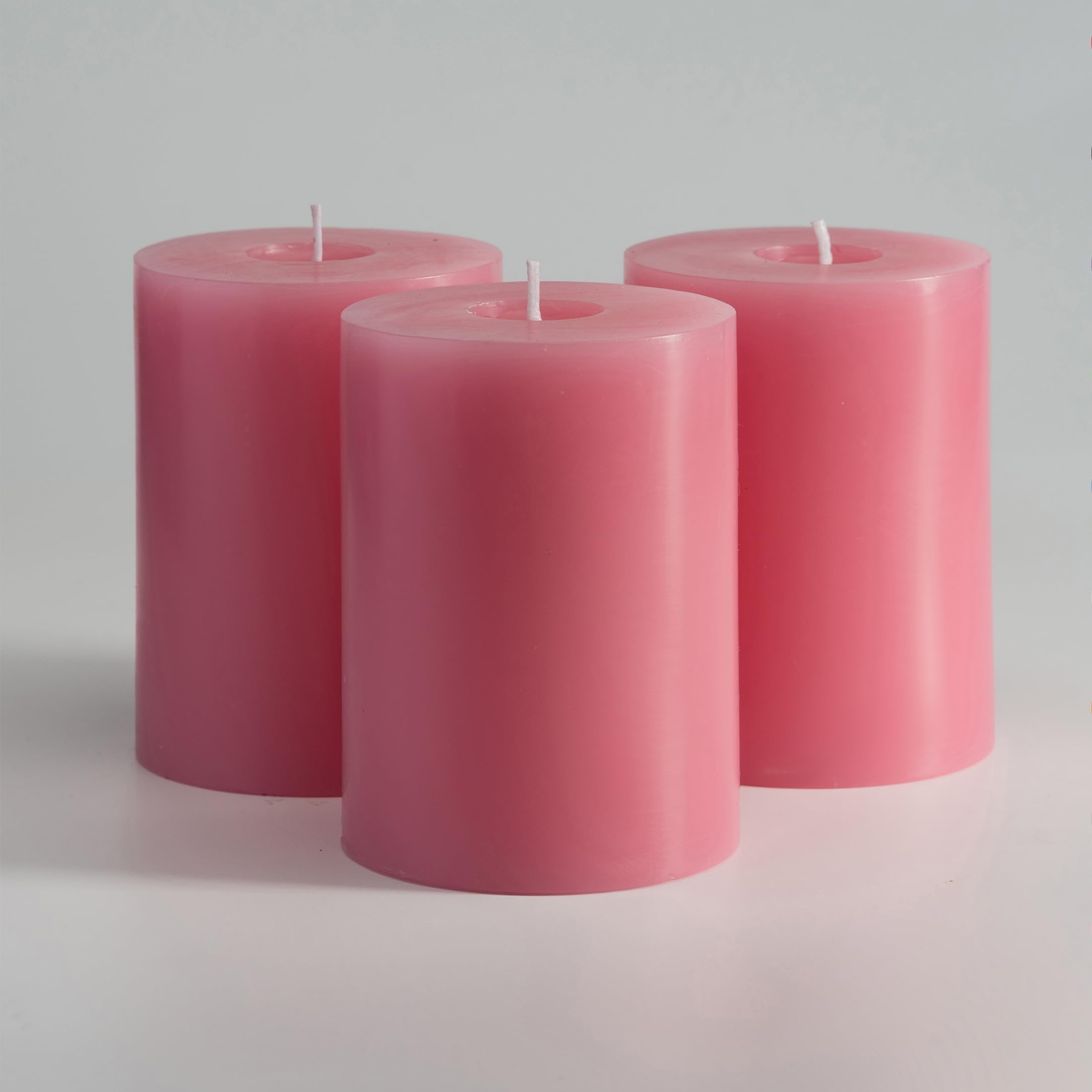 Memoward Pillar Candles Pink, Large Set of 3, Long Burning Time Approx. 50+ Hours, Clean Burning, Unperfumed